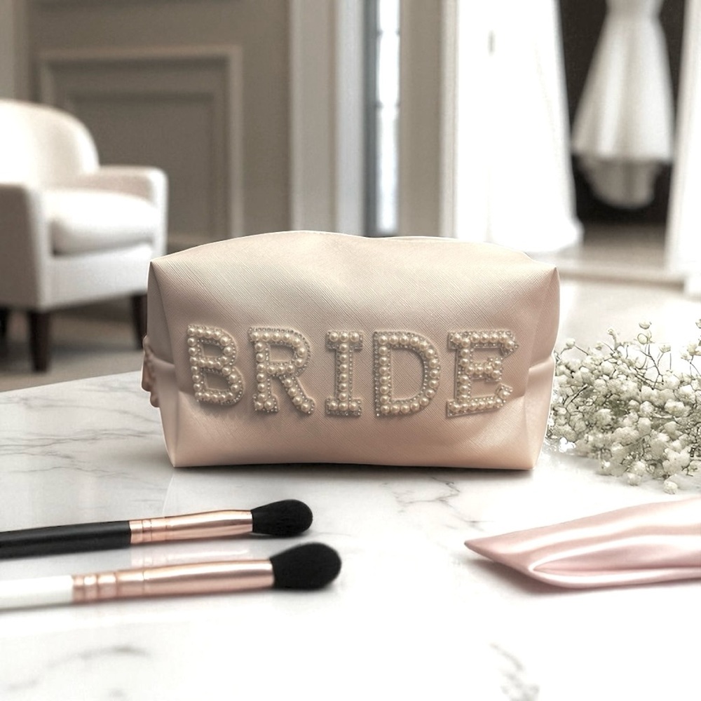 BRIDE Clutch/ Makeup Bag w Pearl & Crystal Detail No Callouts NWOT